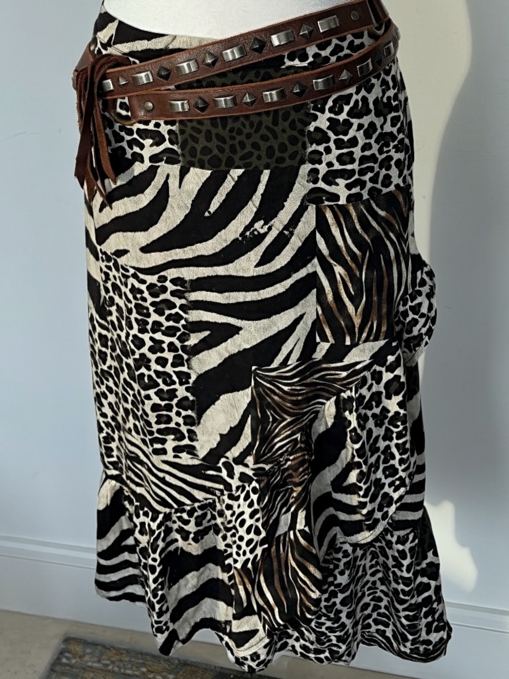 NWT LOLA Made in Italy Y2K Animal Print Ruffle Skirt Tag L Fits M